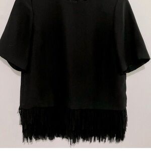 Banana Republic Black Short-Sleeve Fringe-Hem Top
